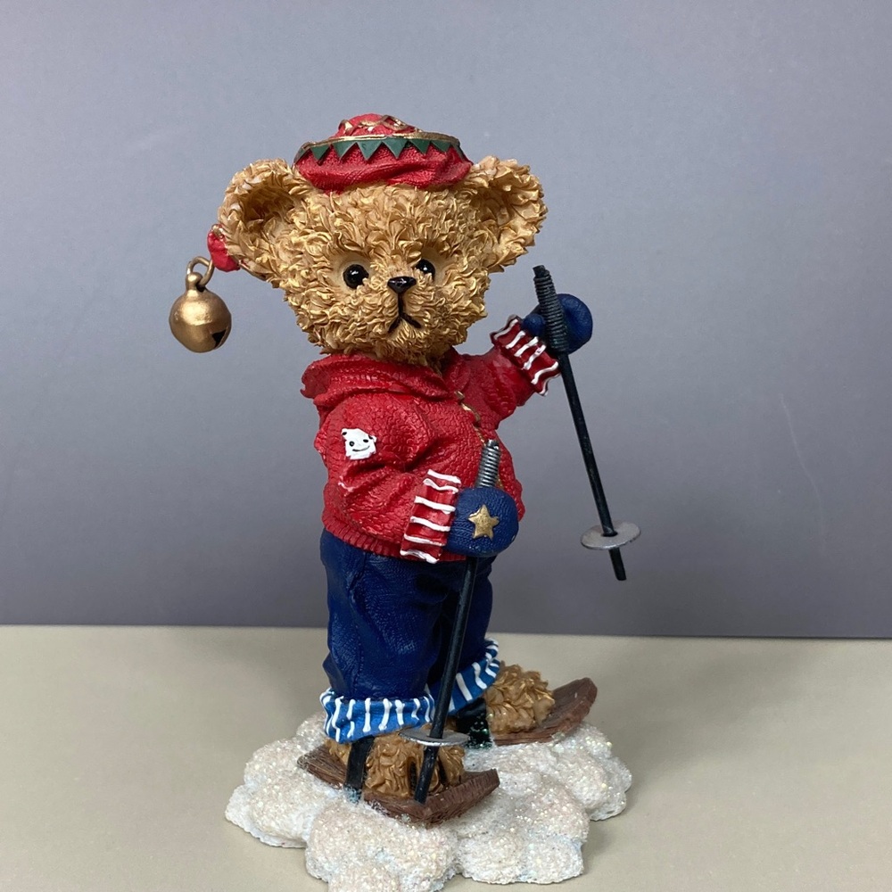 🐻📦$4.99 ship Home Interiors Bear Ski Ornament will hat bell